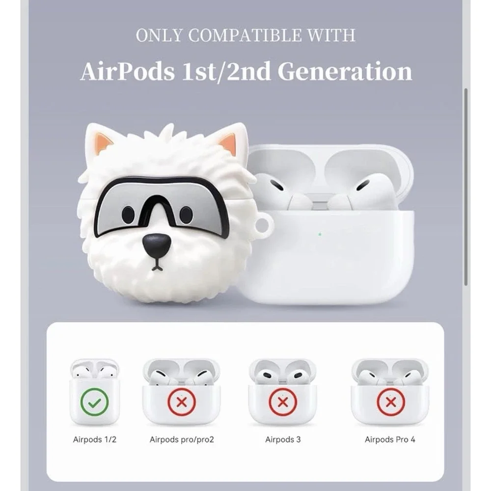 Cute Puppy Case for AirPods 1/2, 3D Kawaii Dog Cover NEW